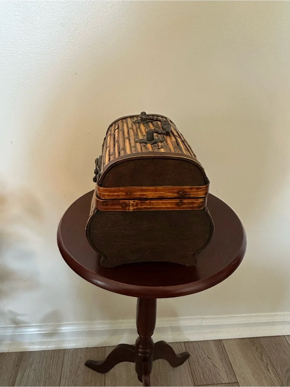 Vintage Handmade Jewelry Chest Bamboo, Wood, Metal. 7”